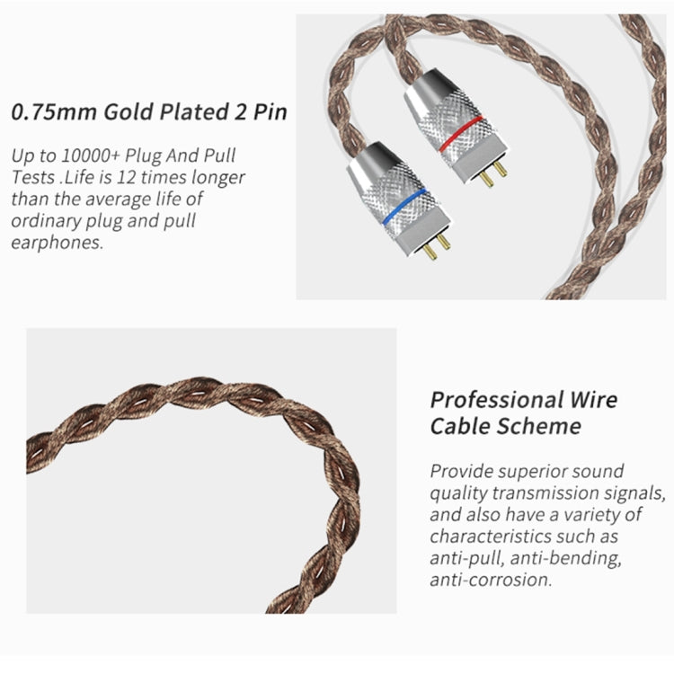 CCA CCA-C10 Auricular intrauditivo híbrido controlado por cable de diez unidades chapado en oro de 3,5 mm, with Mic, without Mic