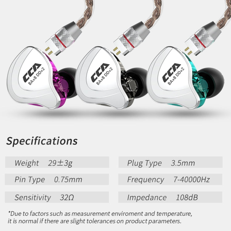 CCA CCA-C10 Auricular intrauditivo híbrido controlado por cable de diez unidades chapado en oro de 3,5 mm, with Mic, without Mic