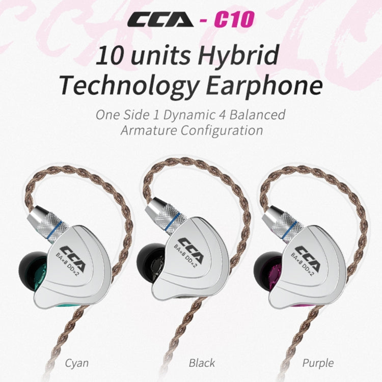 CCA CCA-C10 Auricular intrauditivo híbrido controlado por cable de diez unidades chapado en oro de 3,5 mm, with Mic, without Mic