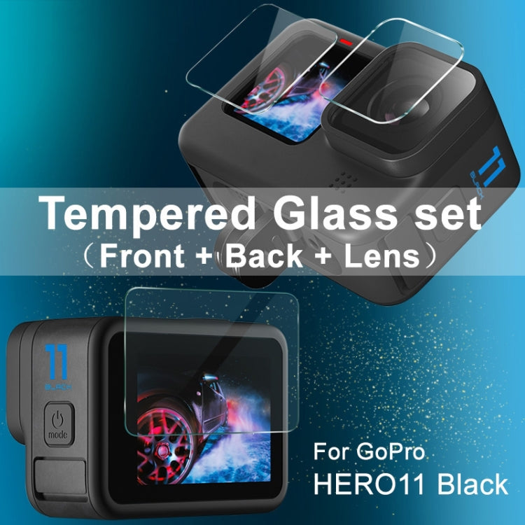 Pantalla trasera imak + pantalla frontal + lente de cámara trasera película de vidrio templado, For GoPro HERO11 Black