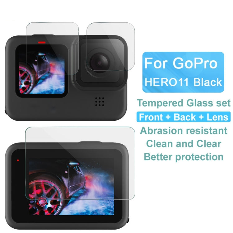 Pantalla trasera imak + pantalla frontal + lente de cámara trasera película de vidrio templado, For GoPro HERO11 Black