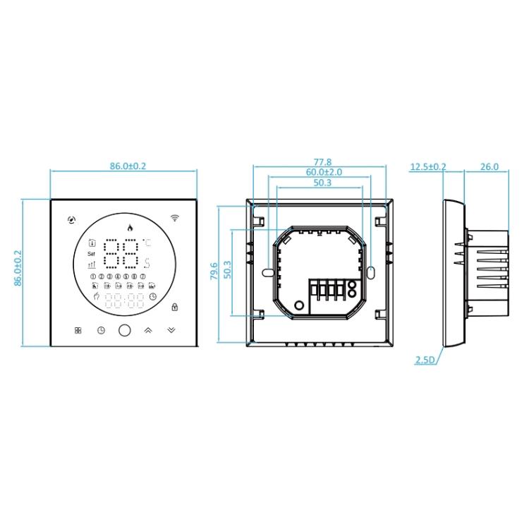 BHT-008GBL 95-240V AC 16A Smart Home Calefacción eléctrica Termostato LED sin WiFi, Without WiFi