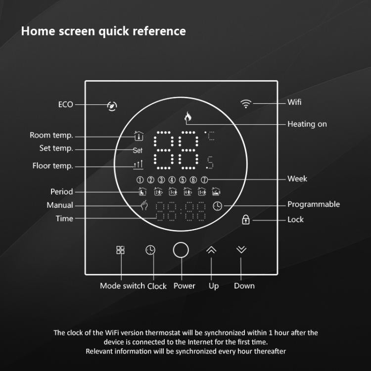 BHT-008GBL 95-240V AC 16A Smart Home Calefacción eléctrica Termostato LED sin WiFi, Without WiFi