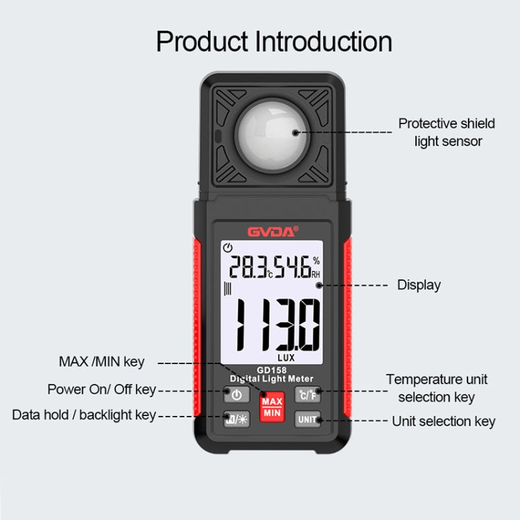 GVDA GD158 200000Lux Digital Light Meter Tester Brillo Fotómetro