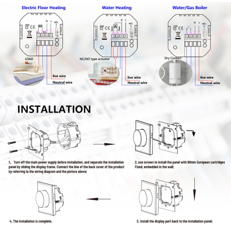 BHT-7000-GBLZB 95-240V AC 16A Smart Knob Termostato Controlador de calefacción eléctrica con Zigbee y WiFi, BHT-7000-GBLZB