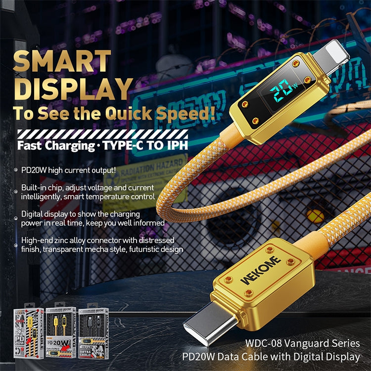 WK WDC-08 PD 20W USB-C/Type-C a cable de datos de pantalla digital de 8 pines, longitud: 1 m, WDC-08