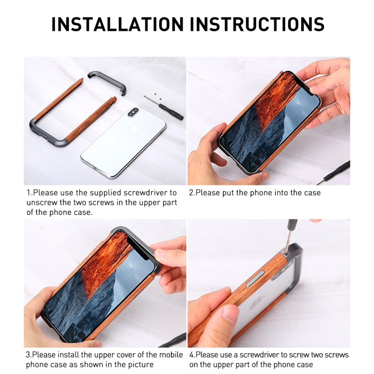 R-JUST Metal + Estuche protector con marco de madera, For iPhone 11, For iPhone 11 Pro, For iPhone 11 Pro Max, For iPhone SE 2022 / SE 2020 / 8 / 7, For iPhone X / XS, For iPhone XS Max, For iPhone XR