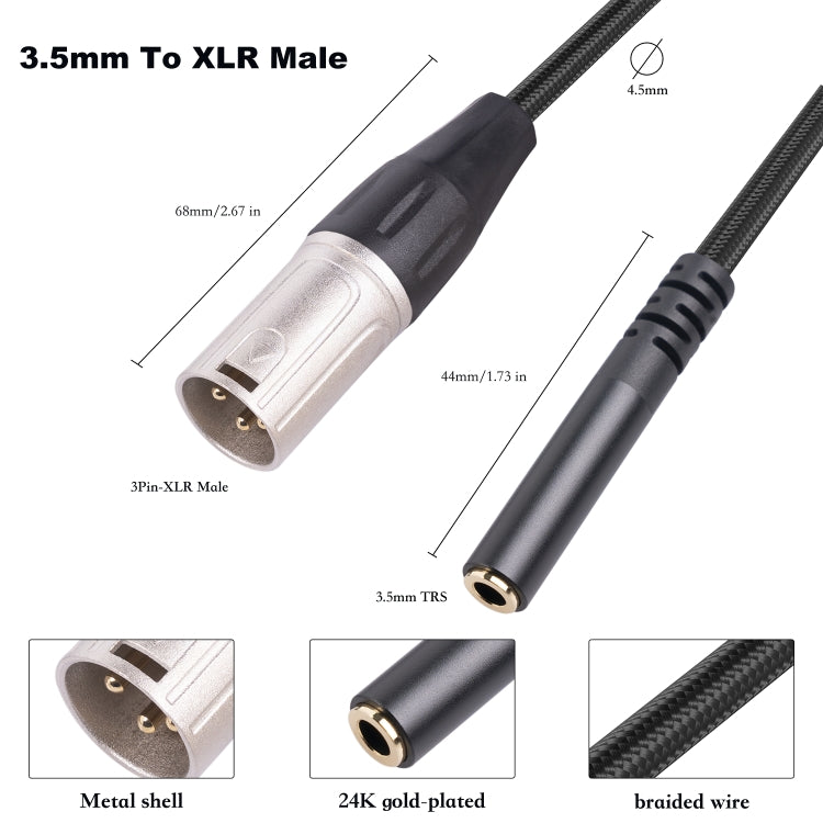 Cable de audio macho de 3,5 mm hembra a XLR de 3 pines, longitud: 30 cm, 3.5mm F to XLR M