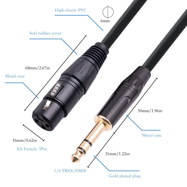 Cable de micrófono hembra de 6,35 mm 1/4 TRS macho a XLR de 3 pines, 1m, 1.8m, 3m, 5m, 10m