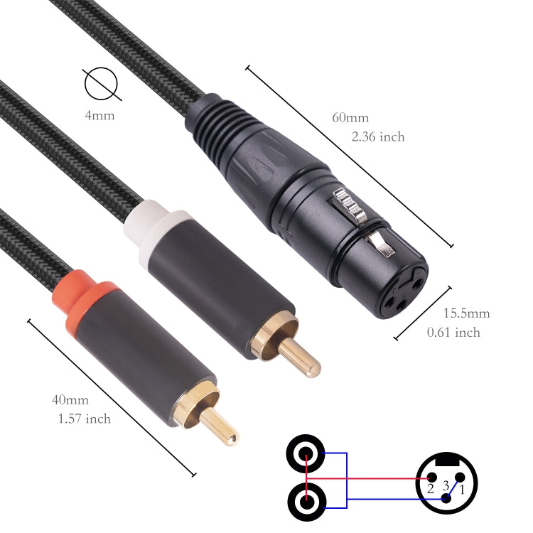 Cable de audio RCA20 XLR hembra a doble RCA Y-Splitter, 1m, 2m, 3m