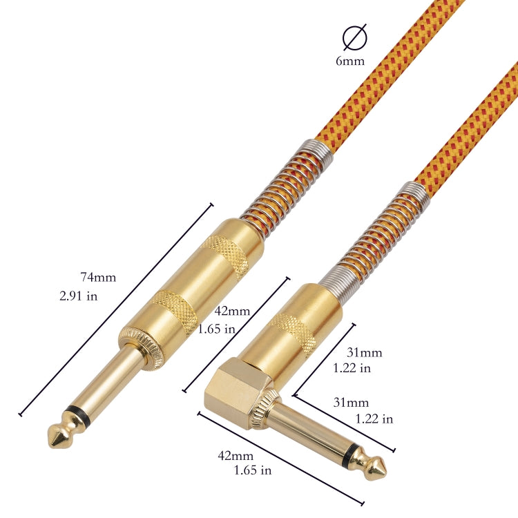 TC048GFY Cable de audio recto a codo macho de 6,35 mm chapado en oro para tambor de guitarra eléctrica, longitud: 3 m, 3m M to M Elbow