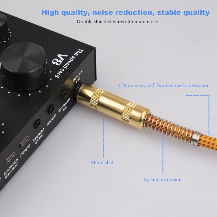 TC048GFY Cable de audio recto a codo macho de 6,35 mm chapado en oro para tambor de guitarra eléctrica, longitud: 3 m, 3m M to M Elbow