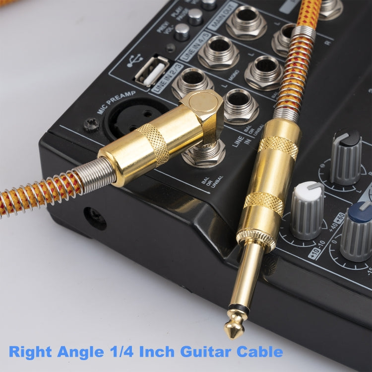 TC048GFY Cable de audio recto a codo macho de 6,35 mm chapado en oro para tambor de guitarra eléctrica, longitud: 3 m, 3m M to M Elbow