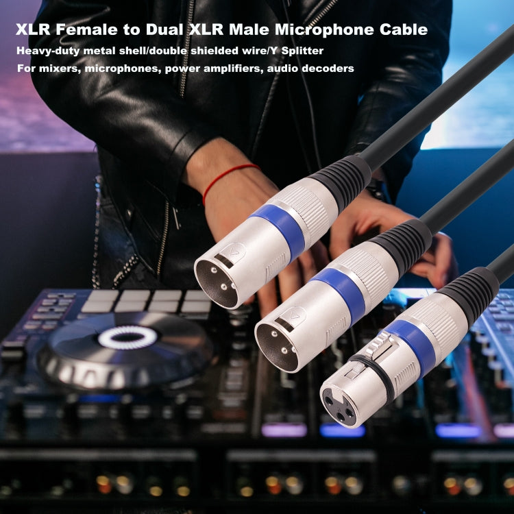 2055YMMF-05 Cable de audio XLR hembra de 3 pines a macho doble, longitud: 50 cm, XLR F to Dual M (Black+Red), XLR F to Dual M (Black+Blue), XLR F to Dual M (Black)