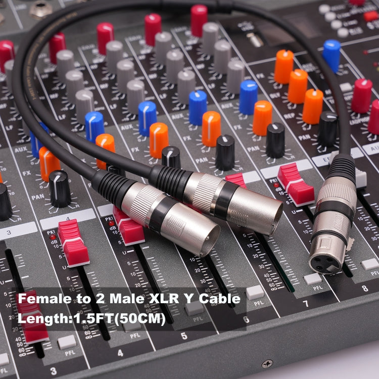 2055YMMF-05 Cable de audio XLR hembra de 3 pines a macho doble, longitud: 50 cm, XLR F to Dual M (Black+Red), XLR F to Dual M (Black+Blue), XLR F to Dual M (Black)