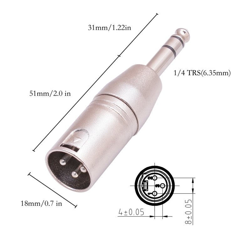 LZ1180 6,35 mm 1/4 TRS macho a XLR adaptador macho de 3 pines, LZ1180
