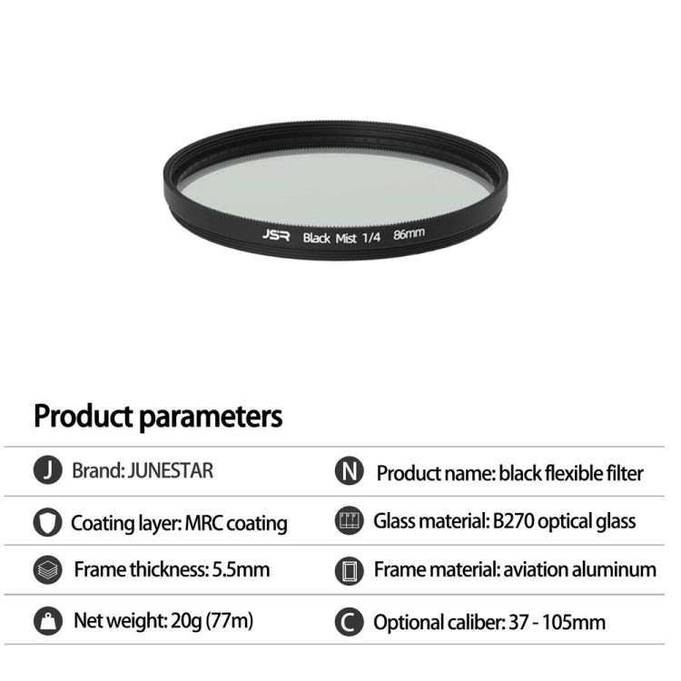 Filtro de lente de cámara con filtro de niebla negra JSR, 37mm, 43mm, 46mm, 49mm, 52mm, 55mm, 58mm, 62mm, 67mm, 72mm, 77mm, 82mm, 86mm