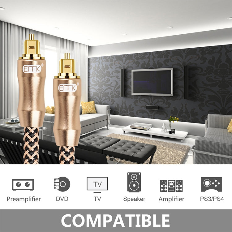 Cable de conexión de fibra óptica de audio digital de TV chapado en oro EMK, 0.5m, 1m, 1.5m, 2m, 3m, 5m, 8m, 10m, 15m, 20m, 25m, 30m