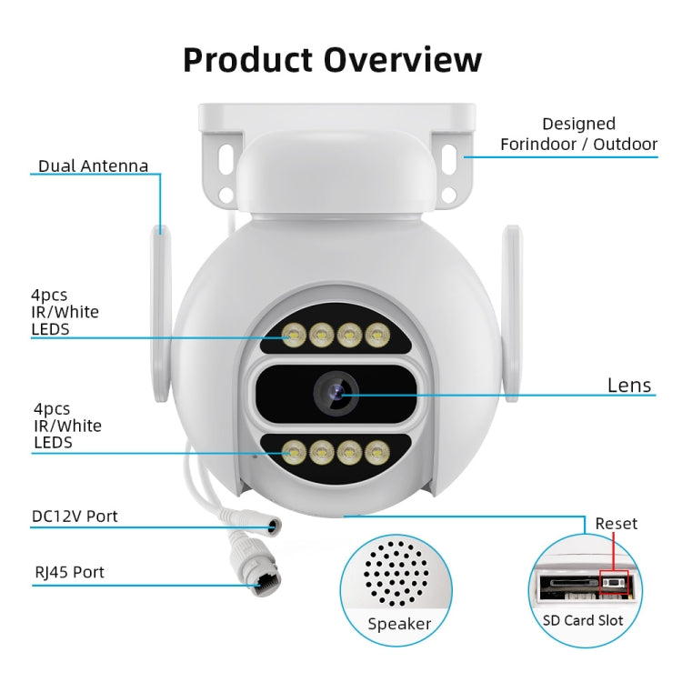 Cámara IP de vigilancia WiFi inteligente A8-C2 de 2MP, visión nocturna a todo color de doble luz / Audio bidireccional / Tarjeta TF, US Plug, EU Plug, AU Plug, UK Plug