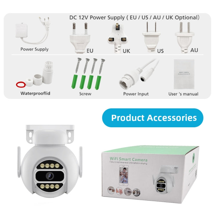 Cámara IP de vigilancia WiFi inteligente A8-C2 de 2MP, visión nocturna a todo color de doble luz / Audio bidireccional / Tarjeta TF, US Plug, EU Plug, AU Plug, UK Plug
