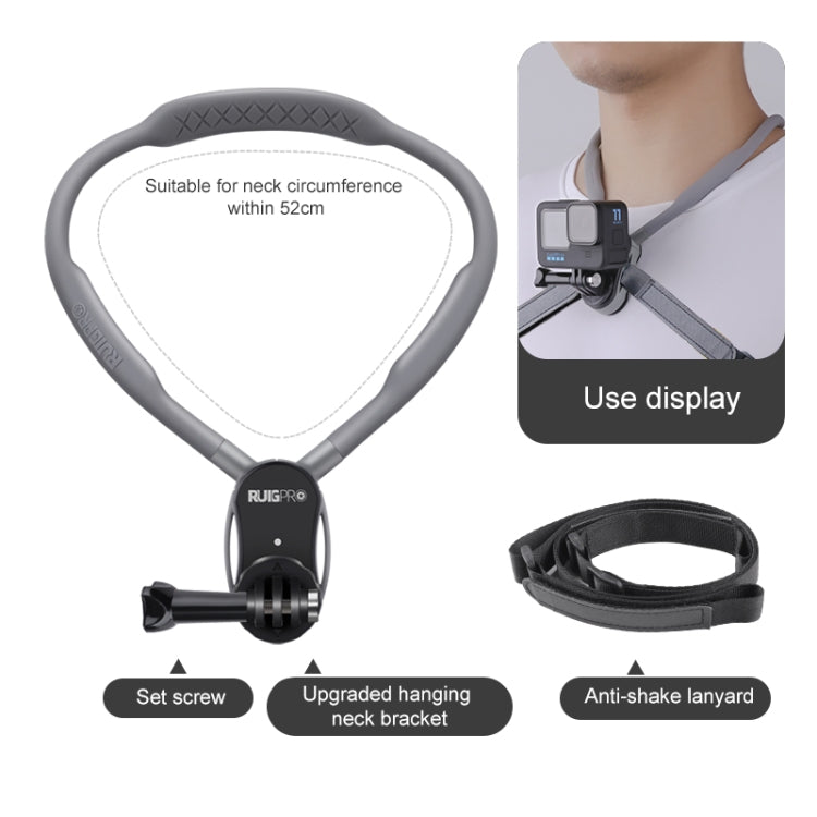 Soporte de cuello perezoso RUIGPRO Soporte de vista POV, Standard with Strap, With J-Hook Buckle, With Phone Clamp & Adapter