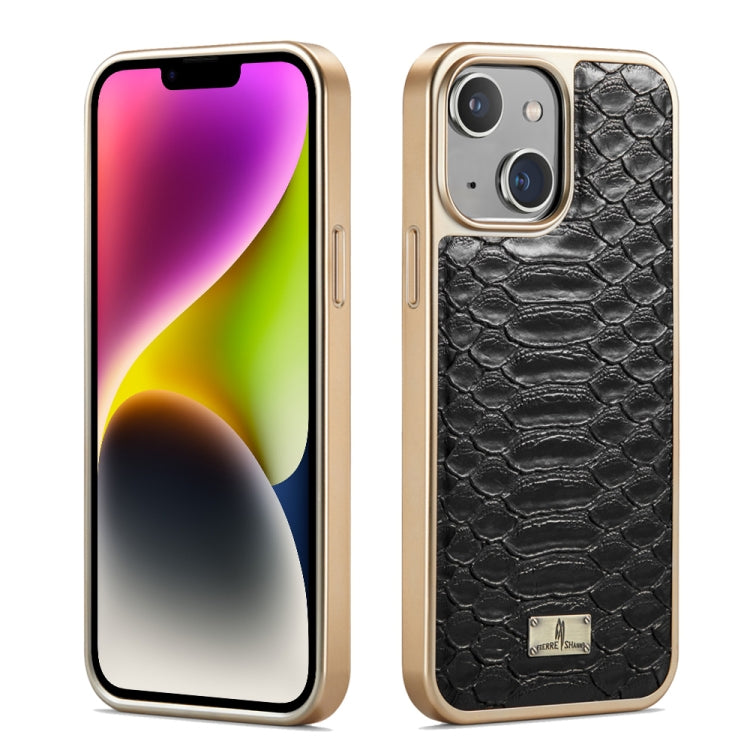 Caja del teléfono de la PU de galvanoplastia de la textura del pitón de Fierre Shann, For iPhone 14 Plus, For iPhone 14, For iPhone 14 Pro, For iPhone 14 Pro Max