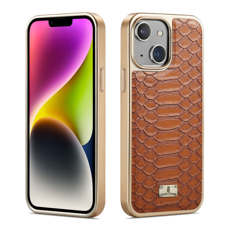 Caja del teléfono de la PU de galvanoplastia de la textura del pitón de Fierre Shann, For iPhone 14 Plus, For iPhone 14, For iPhone 14 Pro, For iPhone 14 Pro Max
