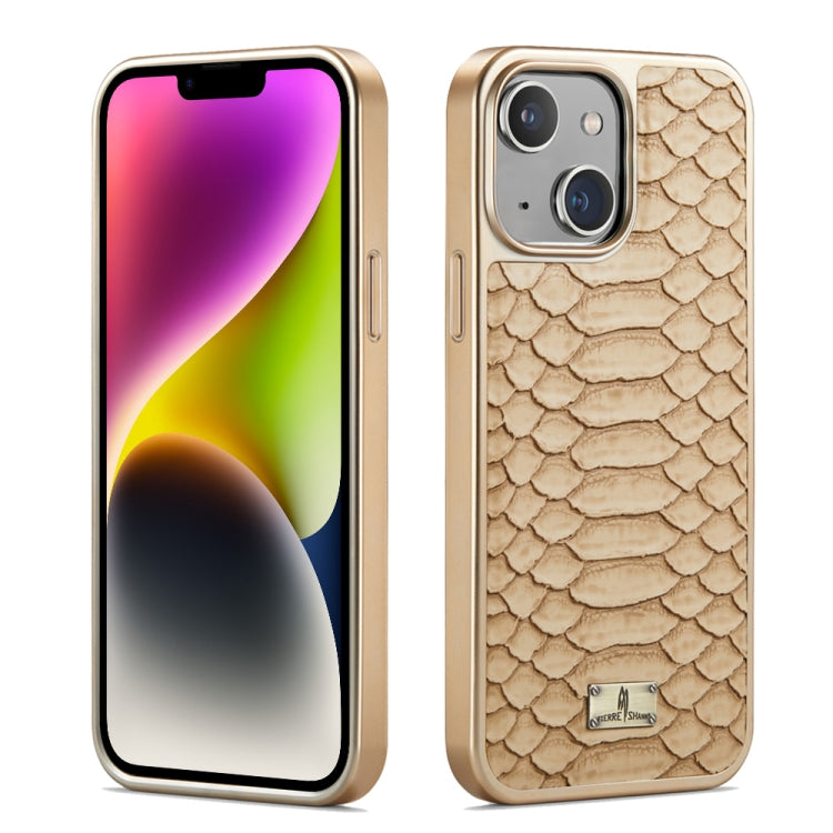 Caja del teléfono de la PU de galvanoplastia de la textura del pitón de Fierre Shann, For iPhone 14 Plus, For iPhone 14, For iPhone 14 Pro, For iPhone 14 Pro Max