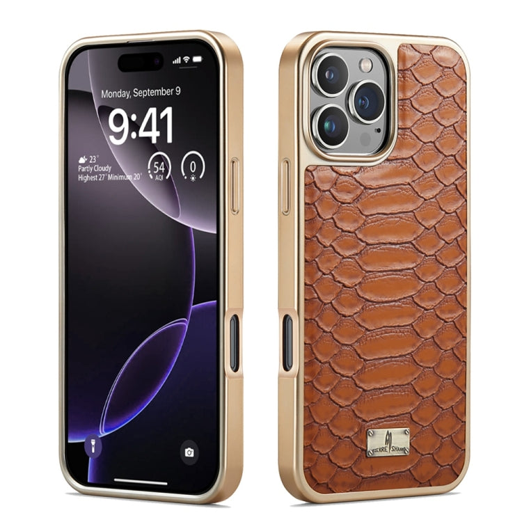 Caja del teléfono de la PU de galvanoplastia de la textura del pitón de Fierre Shann, For iPhone 17 Pro Max, For iPhone 17 Pro, For iPhone 17, For iPhone Air, For iPhone 16 Pro Max, For iPhone 16 Pro, For iPhone 16 Plus, For iPhone 16                  ...