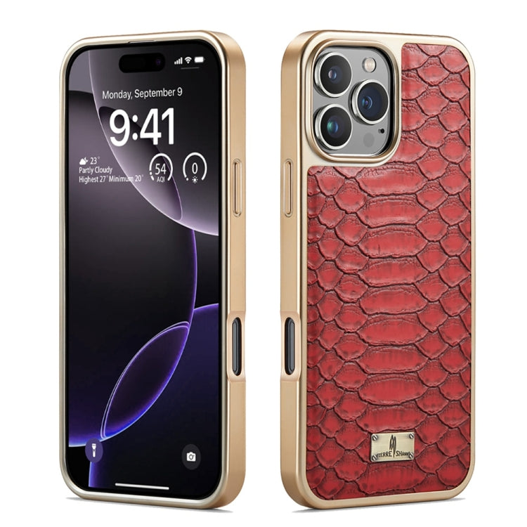 Caja del teléfono de la PU de galvanoplastia de la textura del pitón de Fierre Shann, For iPhone 17 Pro Max, For iPhone 17 Pro, For iPhone 17, For iPhone Air, For iPhone 16 Pro Max, For iPhone 16 Pro, For iPhone 16 Plus, For iPhone 16                  ...
