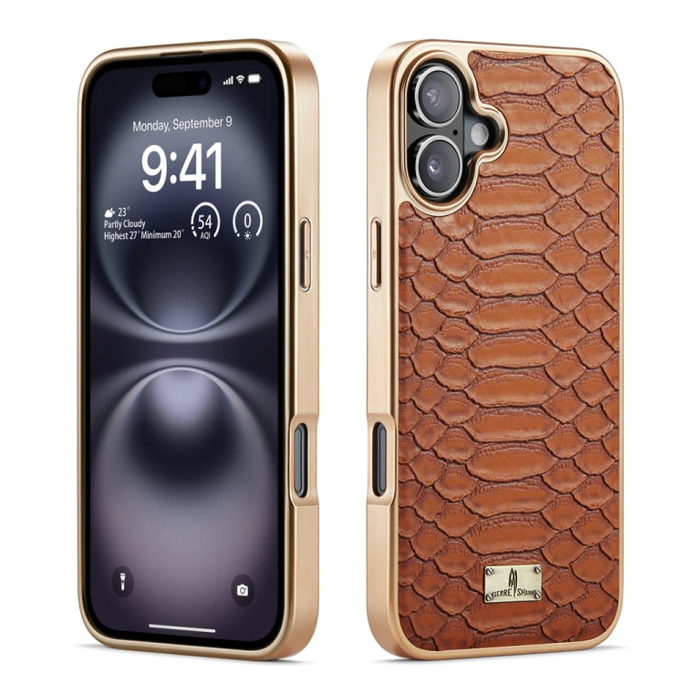 Caja del teléfono de la PU de galvanoplastia de la textura del pitón de Fierre Shann, For iPhone 17 Pro Max, For iPhone 17 Pro, For iPhone 17, For iPhone Air, For iPhone 16 Pro Max, For iPhone 16 Pro, For iPhone 16 Plus, For iPhone 16                  ...