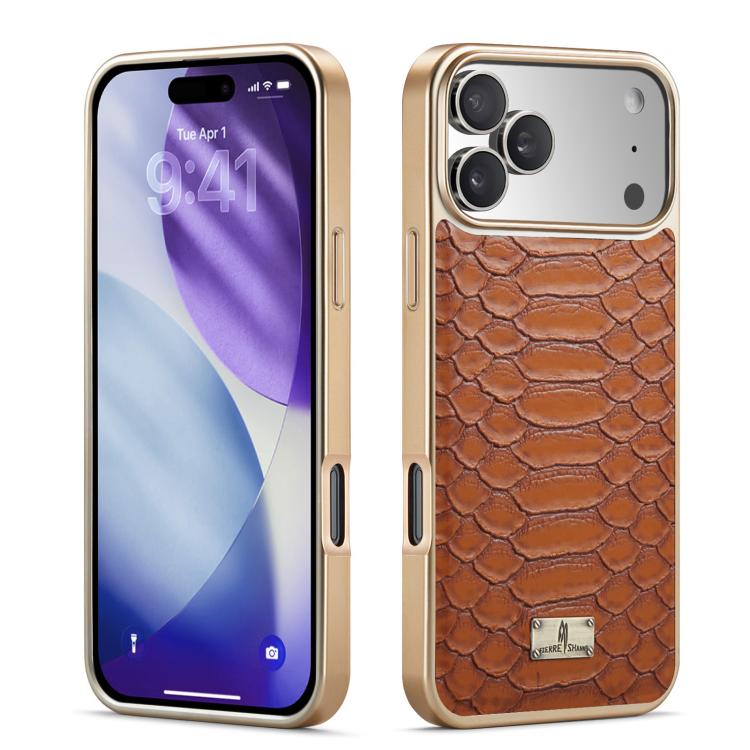Caja del teléfono de la PU de galvanoplastia de la textura del pitón de Fierre Shann, For iPhone 17 Pro Max, For iPhone 17 Pro, For iPhone 17, For iPhone Air, For iPhone 16 Pro Max, For iPhone 16 Pro, For iPhone 16 Plus, For iPhone 16                  ...