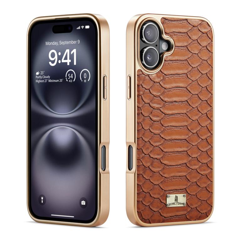 Caja del teléfono de la PU de galvanoplastia de la textura del pitón de Fierre Shann, For iPhone 17 Pro Max, For iPhone 17 Pro, For iPhone 17, For iPhone Air, For iPhone 16 Pro Max, For iPhone 16 Pro, For iPhone 16 Plus, For iPhone 16                  ...