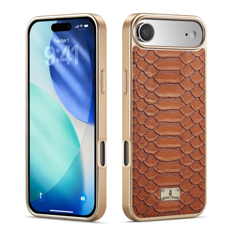 Caja del teléfono de la PU de galvanoplastia de la textura del pitón de Fierre Shann, For iPhone 17 Pro Max, For iPhone 17 Pro, For iPhone 17, For iPhone Air, For iPhone 16 Pro Max, For iPhone 16 Pro, For iPhone 16 Plus, For iPhone 16                  ...