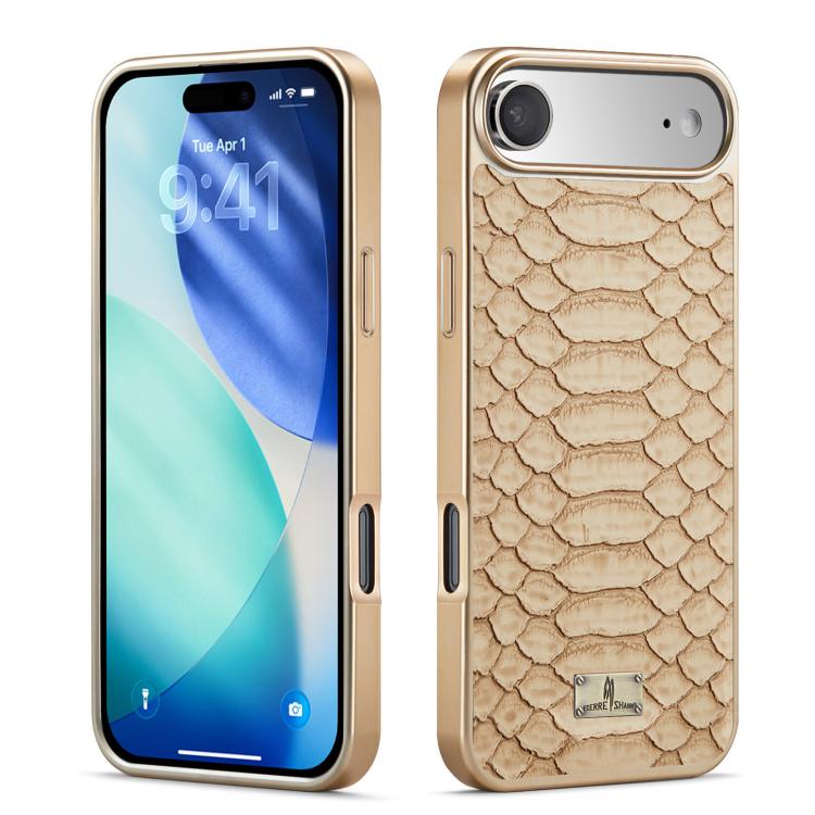 Caja del teléfono de la PU de galvanoplastia de la textura del pitón de Fierre Shann, For iPhone 17 Pro Max, For iPhone 17 Pro, For iPhone 17, For iPhone Air, For iPhone 16 Pro Max, For iPhone 16 Pro, For iPhone 16 Plus, For iPhone 16                  ...