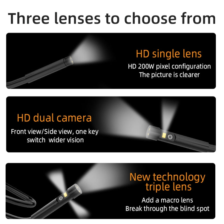 T23 5 mm Lentes duales Endoscopio industrial con pantalla de 7 pulgadas, 5mm Dual-Lenses, 1m, 5mm Dual-Lenses, 2m, 5mm Dual-Lenses, 3.5m, 5mm Dual-Lenses, 5m, 10m Tube