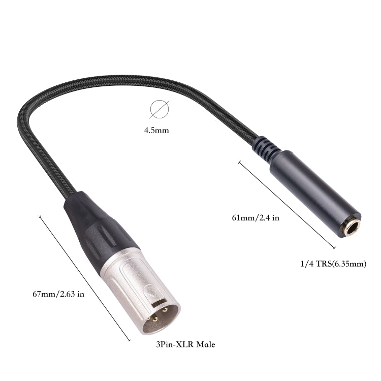 Cable de conversión de audio para micrófono hembra a XLR macho de 0,3 m y 6,35 mm, 635K04-03