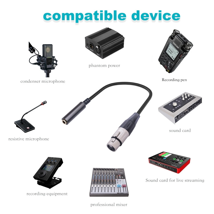 Cable de conversión de audio para micrófono hembra a XLR hembra de 0,3 m y 6,35 mm, 635K03-03