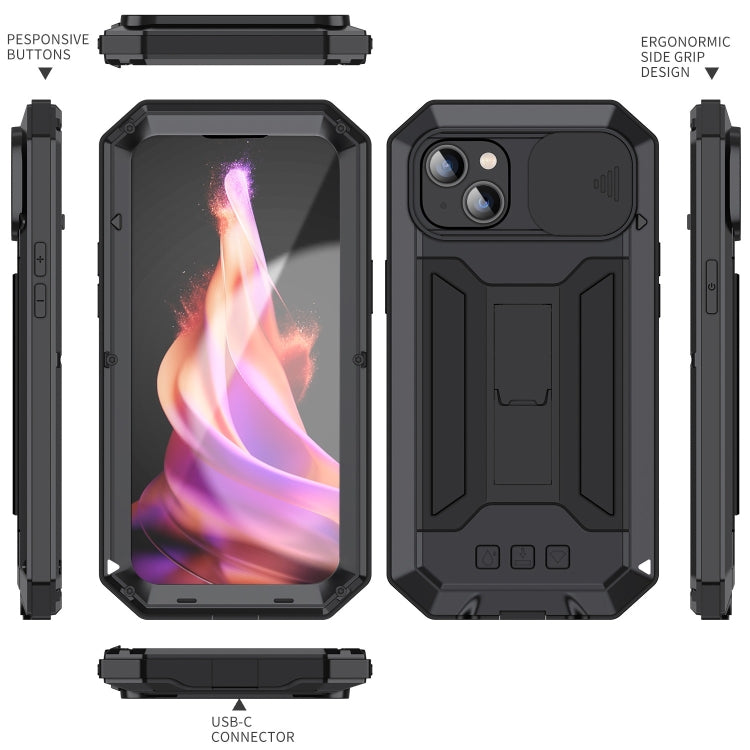 R-JUST Funda para teléfono con soporte impermeable para cámara deslizante Life, For iPhone 15