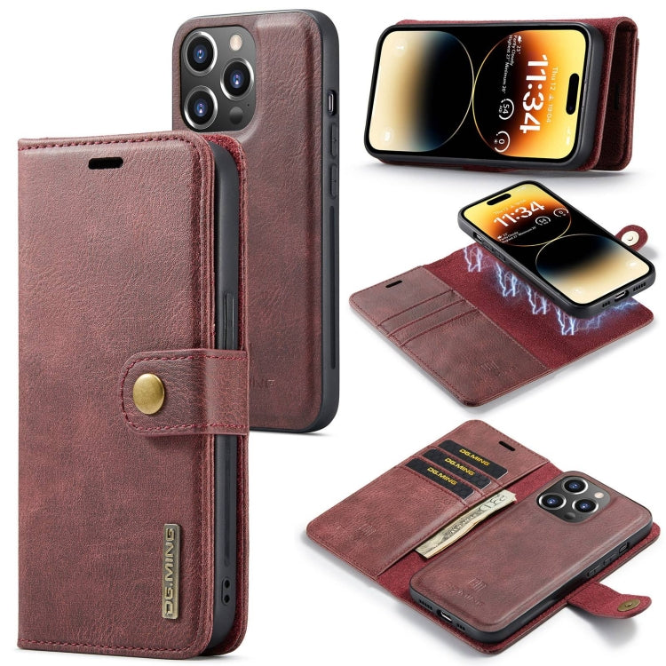 DG.MING Funda de teléfono de cuero magnético desmontable con textura Crazy Horse, For iPhone 15 Pro Max, For iPhone 15 Pro, For iPhone 15 Plus, For iPhone 15
