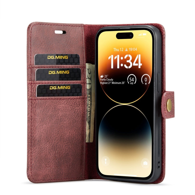 DG.MING Funda de teléfono de cuero magnético desmontable con textura Crazy Horse, For iPhone 15 Pro Max, For iPhone 15 Pro, For iPhone 15 Plus, For iPhone 15