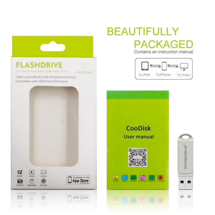 MicroDrive 2 en 1 Lightning + USB2.0 Disco flash USB de metal portátil, 8GB, 16GB, 32GB, 64GB, 128GB, 256GB, 512GB
