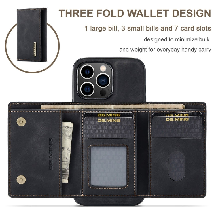 DG.MING M1 Series Funda de cuero para teléfono con billetera múltiple y tres pliegues, For iPhone 15 Pro Max, For iPhone 15 Pro, For iPhone 15 Plus, For iPhone 15
