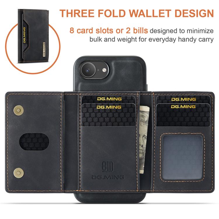 DG.MING M2 Series Funda de cuero para teléfono con cartera y tarjetero de 3 pliegues, For iPhone 17e / 16e, For iPhone 17 Pro Max, For iPhone 17 Pro, For iPhone 17, For iPhone Air, For iPhone 16 Pro Max, For iPhone 16 Pro, For iPhone 16 Plus           ...