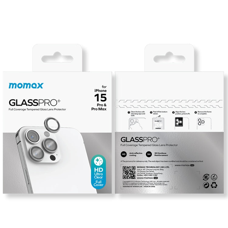 Película de cristal de lente de teléfono de cubierta completa independiente MOMAX Eagle Eye, For iPhone 15 Pro / 15 Pro Max