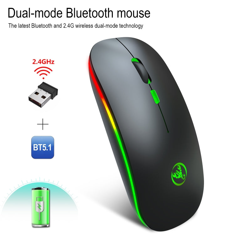 HXSJ T18 2.4GHZ 1600dpi Ratón inalámbrico emisor de luz de modo dual USB + Bluetooth 5.1 recargable