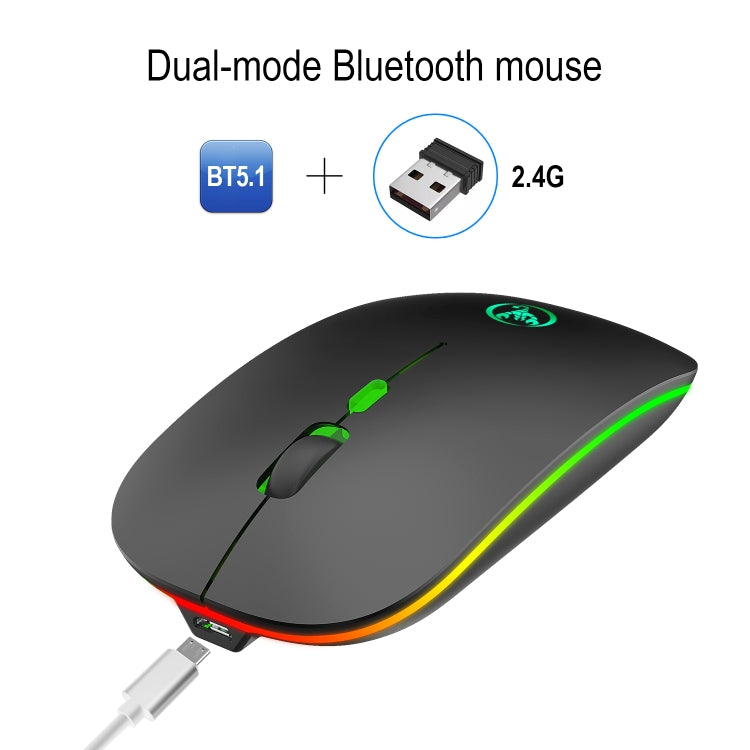 HXSJ T18 2.4GHZ 1600dpi Ratón inalámbrico emisor de luz de modo dual USB + Bluetooth 5.1 recargable