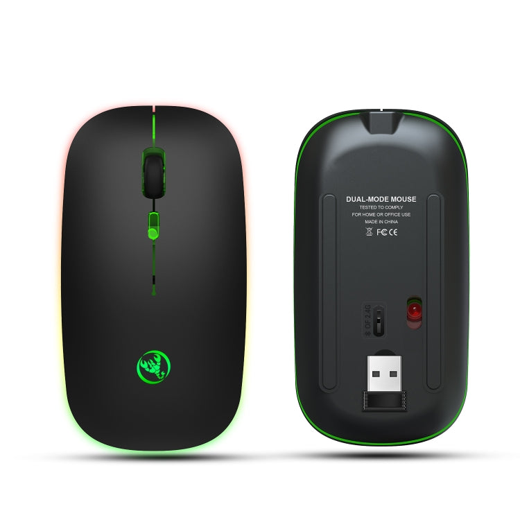 HXSJ T18 2.4GHZ 1600dpi Ratón inalámbrico emisor de luz de modo dual USB + Bluetooth 5.1 recargable