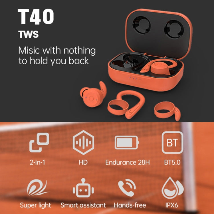 T&G T40 TWS IPX6 Auriculares inalámbricos Bluetooth con oreja colgante impermeables con caja de carga