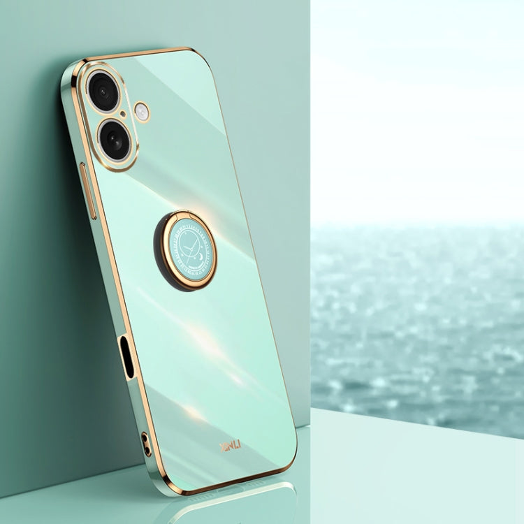 Caja del teléfono de TPU electrochapada 6D del borde recto de XINLI con el tenedor del anillo, For iPhone 16 Plus, For iPhone 16, For iPhone 15 Pro Max, For iPhone 15 Pro, For iPhone 15 Plus, For iPhone 15